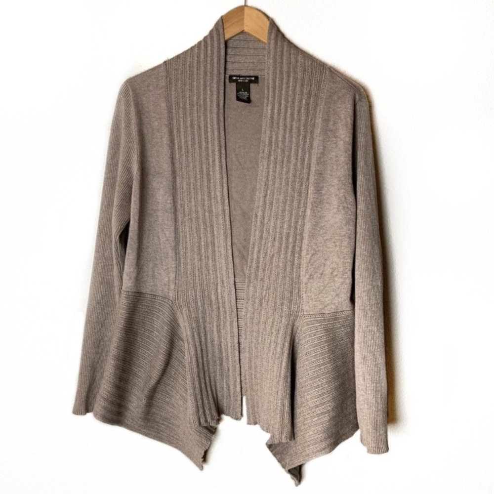 Linda Matthews New York beige open draping cardigan Sz XL knit stretchy soft